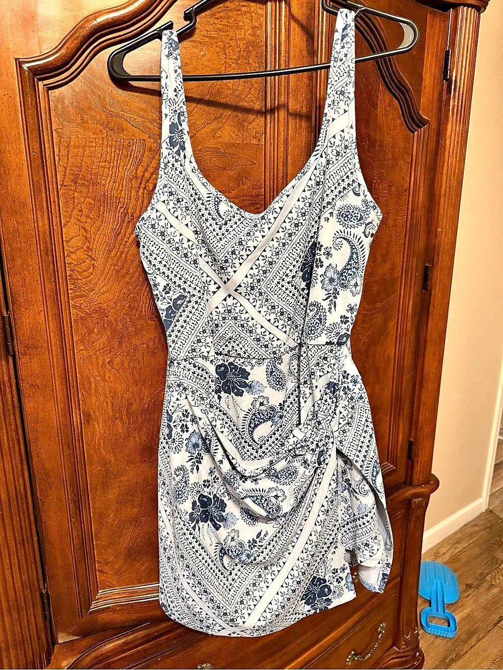 Abercrombie & Fitch Paisley Mini Dress in White & Blue